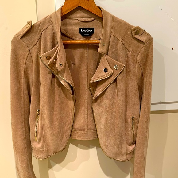 🤩Bebe Beige Faux Suede Jacket Zip detail - Picture 4 of 10